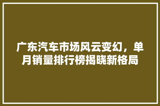 广东汽车市场风云变幻，单月销量排行榜揭晓新格局