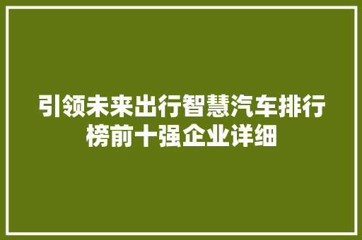 引领未来出行智慧汽车排行榜前十强企业详细