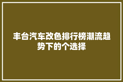 丰台汽车改色排行榜潮流趋势下的个选择