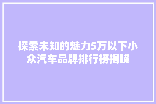 探索未知的魅力5万以下小众汽车品牌排行榜揭晓