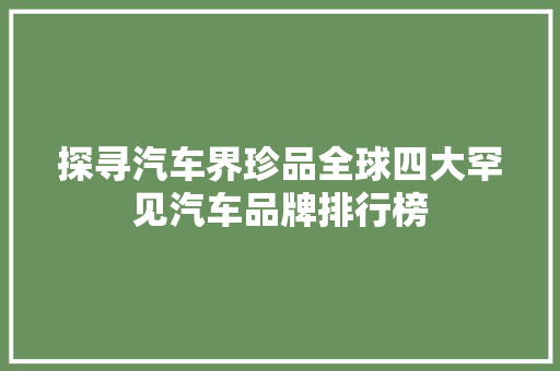探寻汽车界珍品全球四大罕见汽车品牌排行榜