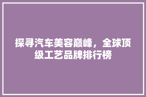 探寻汽车美容巅峰，全球顶级工艺品牌排行榜
