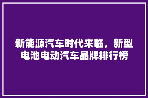 新能源汽车时代来临，新型电池电动汽车品牌排行榜