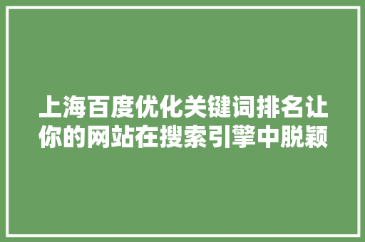 上海百度优化关键词排名让你的网站在搜索引擎中脱颖而出