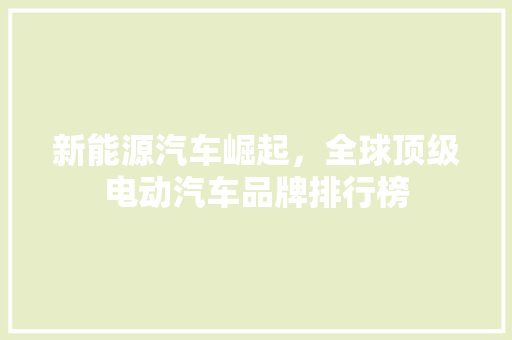 新能源汽车崛起，全球顶级电动汽车品牌排行榜