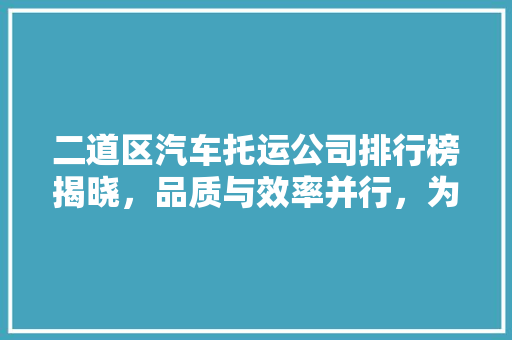 二道区汽车托运公司排行榜揭晓，品质与效率并行，为您保驾护航