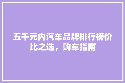 五千元内汽车品牌排行榜价比之选，购车指南