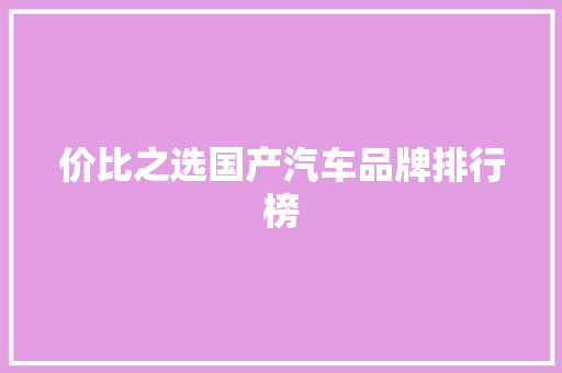 价比之选国产汽车品牌排行榜