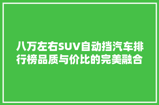 八万左右SUV自动挡汽车排行榜品质与价比的完美融合