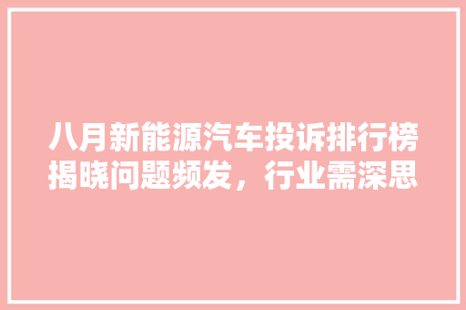 八月新能源汽车投诉排行榜揭晓问题频发，行业需深思