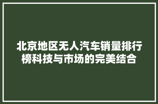 北京地区无人汽车销量排行榜科技与市场的完美结合