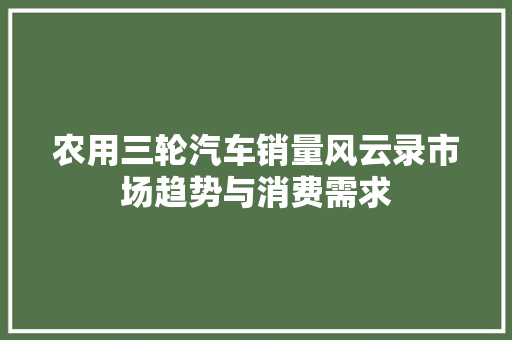 农用三轮汽车销量风云录市场趋势与消费需求