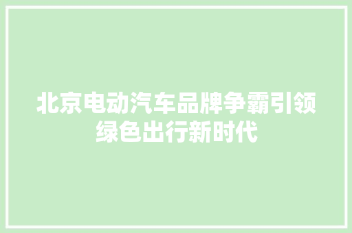 北京电动汽车品牌争霸引领绿色出行新时代