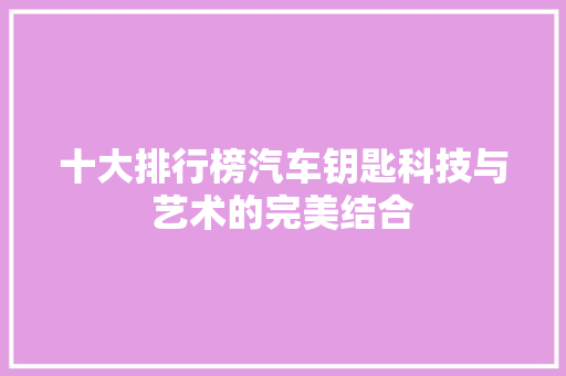 十大排行榜汽车钥匙科技与艺术的完美结合