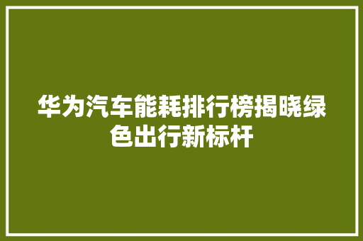 华为汽车能耗排行榜揭晓绿色出行新标杆