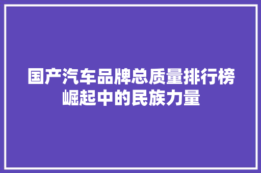 国产汽车品牌总质量排行榜崛起中的民族力量