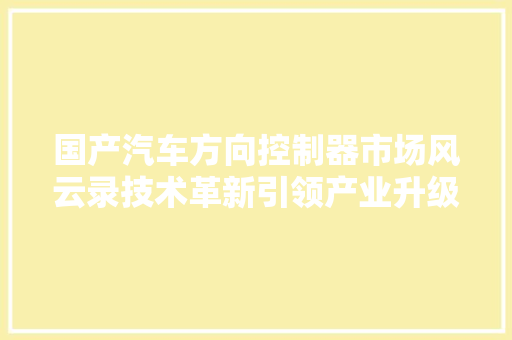 国产汽车方向控制器市场风云录技术革新引领产业升级