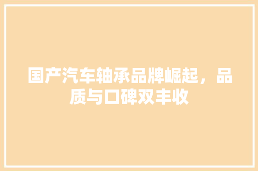 国产汽车轴承品牌崛起，品质与口碑双丰收
