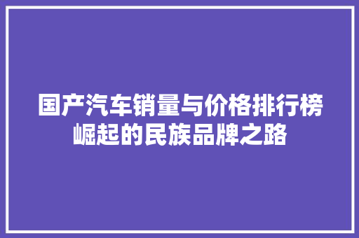 国产汽车销量与价格排行榜崛起的民族品牌之路