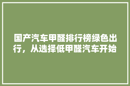 国产汽车甲醛排行榜绿色出行，从选择低甲醛汽车开始