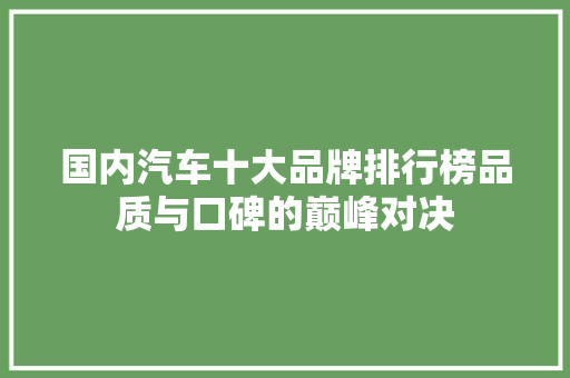 国内汽车十大品牌排行榜品质与口碑的巅峰对决