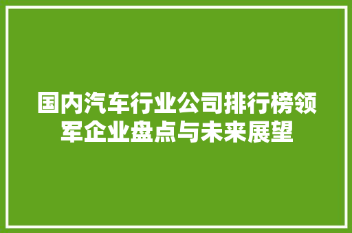国内汽车行业公司排行榜领军企业盘点与未来展望