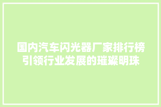 国内汽车闪光器厂家排行榜引领行业发展的璀璨明珠