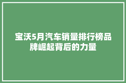 宝沃5月汽车销量排行榜品牌崛起背后的力量